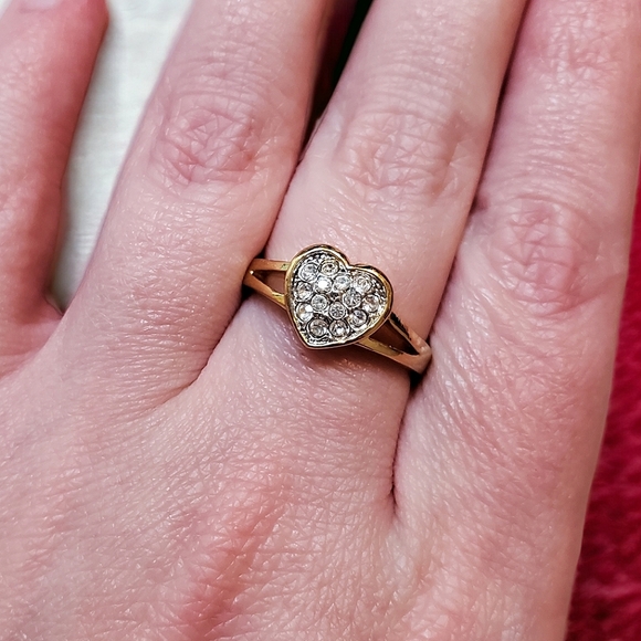 Pave Rhinestone Heart Ring In Gold Tone - Picture 2 of 4